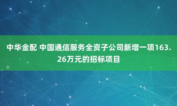 中华金配 中国通信服务全资子公司新增一项163.26万元的招标项目